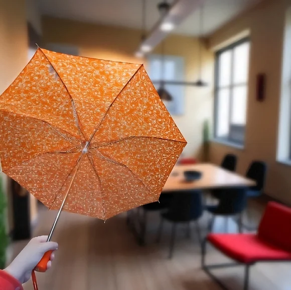 Vintage Christian Dior 70s 80s Orange Paisley pattern Umbrella - Picture 3 of 15